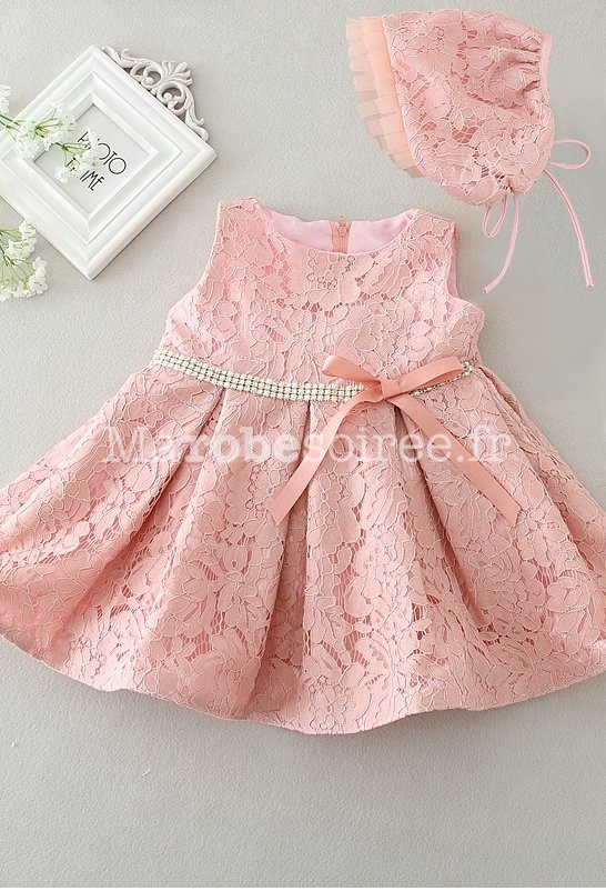 Petite robe bébé fille rose poudrée dentelle