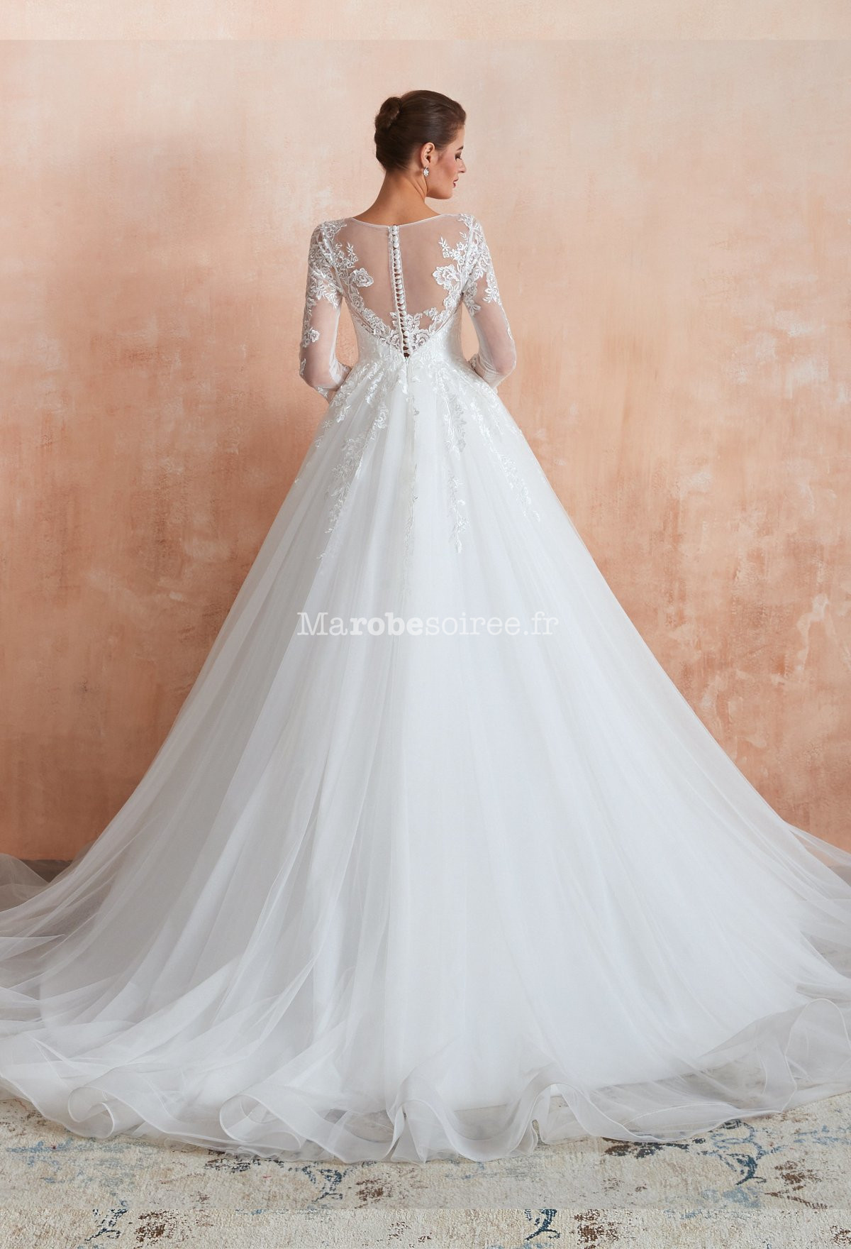 magnifique robe de princesse manche longue en dentelle et tulle au volume  parfait - Ref M373 - Robes de mariée